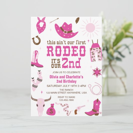 セカンドロデオ ウェスタンカウガール 2歳の誕生日招待状 招待状 (スタンド正面)