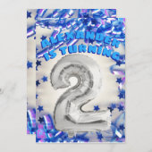 セカンド誕生日シルバーアンドブルーエイジ2ボーイズパーティー 招待状 (正面/裏面)