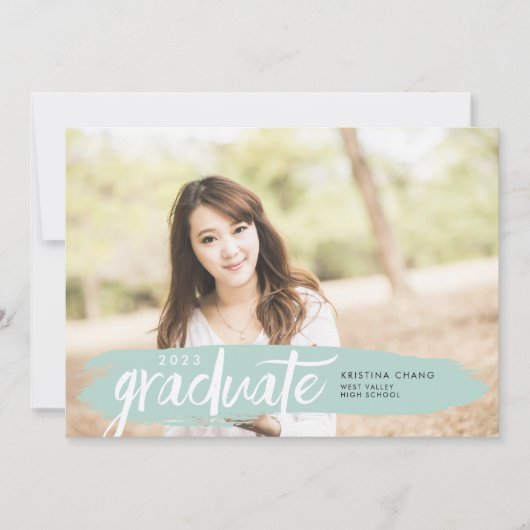 セガラス絵を描ストライプ写真卒業パーティー 招待状 (正面)