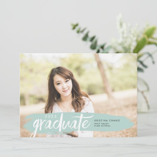 セガラス絵を描ストライプ写真卒業パーティー 招待状 (スタンド正面)