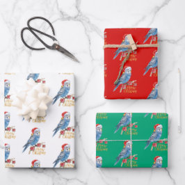 セキセイインコのクリスマス包装紙 ラッピングペーパーシート