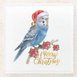 セキセイインコのクリスマス ガラスコースター