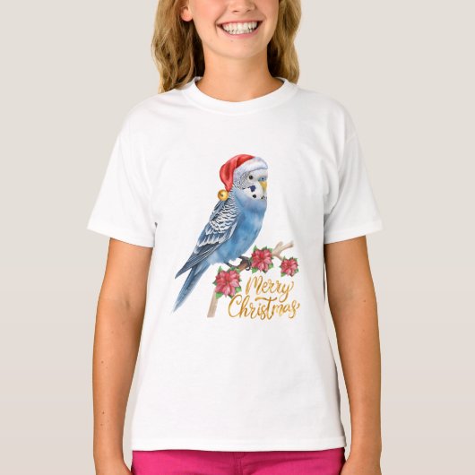 セキセイインコのクリスマス Tシャツ (正面)