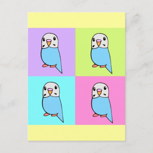 セキセイインコのポップアート ポストカード (正面)