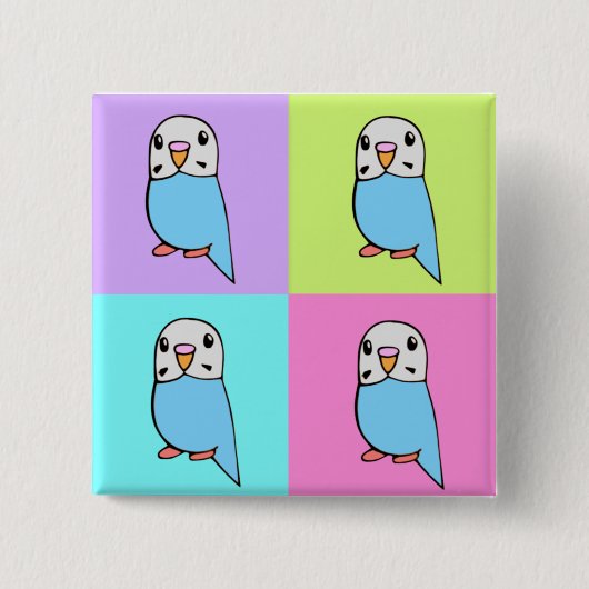 セキセイインコのポップアート 缶バッジ (正面)