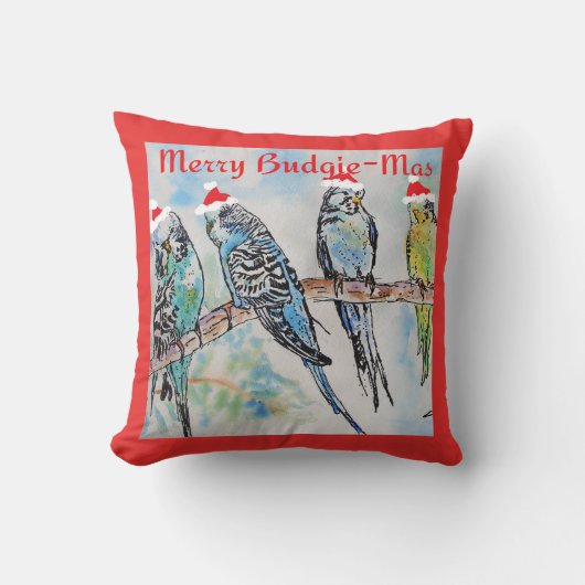 セキセイインコ メンズ クリスマス おもしろTシャツ クッション (正面)