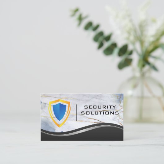 セキュリティシールドロゴ | 金属大理石名刺 名刺 (スタンド正面)