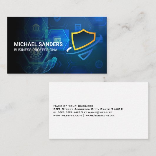 セキュリティシールドロゴ | Tech Financeの背景 名刺 (正面/裏面)