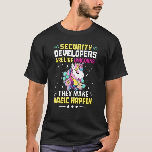 セキュリティ開発者はユニコーンのように魔法H Tシャツ (正面)