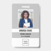 セキュリティ - 従業員 ロゴまたはQRコード - 灰色 | 写真 バッジ (正面)