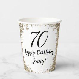 セクインをテーマにした金ゴールド70th誕生日紙カップ 紙コップ