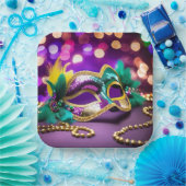 セクインマルディグラスマスクと金ゴールドビーズ ペーパープレート (パーティー)