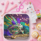 セクインマルディグラスマスクビーズ ペーパープレート (パーティー)