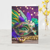 セクインマルディグラスマスク誕生日 カード (黄色い花)