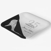 セクエレガントイン・スティレット、シルバー&ブラック誕生日   ペーパープレート (傾斜あり)