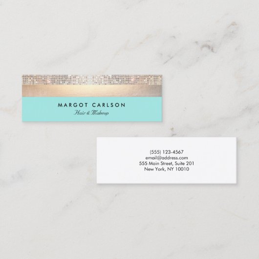 セクエレガントリンと金ゴールドストライプのターコイズ スキニー名刺 (正面/裏面)