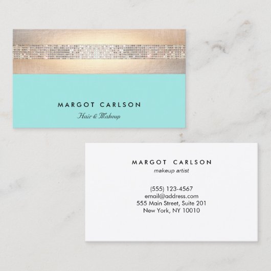 セクエレガントリンと金ゴールドストライプのターコイズ 名刺 (正面/裏面)