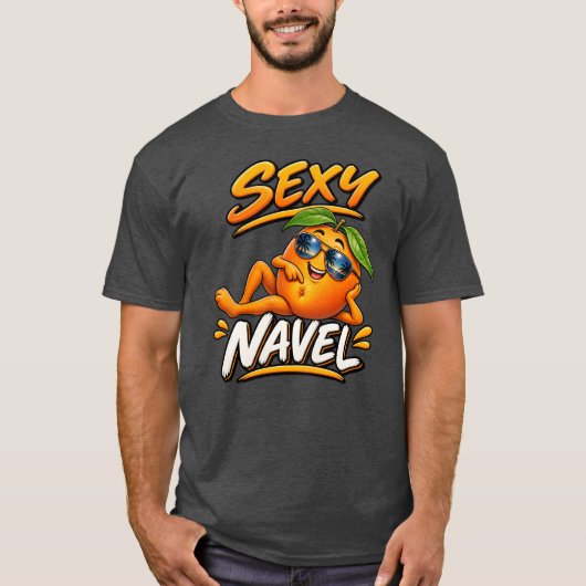 セクシーなおへそ　面白いオレンジTシャツ Tシャツ (正面)
