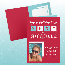 セクシーなガールフレンド追加の写真の赤い青の誕生日 カード
