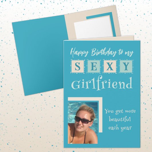 セクシーなガールフレンド追加フォトターコイズと誕生日 カード