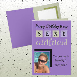 セクシーなガールフレンド追加フォトパープルグリーン誕生日 カード