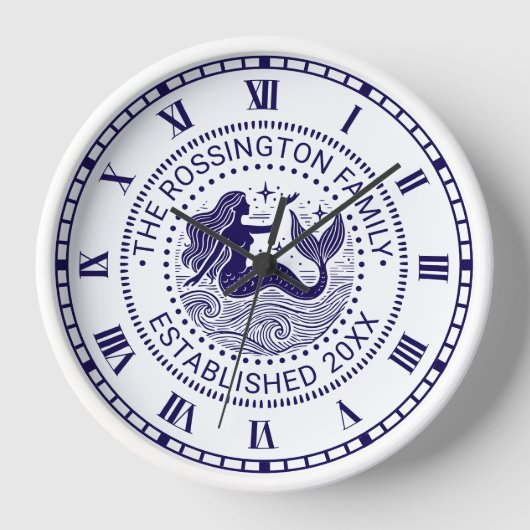 セクシーな人魚のオーシャンウェーブス ファミリー名 日付 Established N 壁時計 (正面)