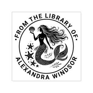 セクシーな人魚のサイレン、ヒトデ図書館の本の名前 セルフインキングスタンプ