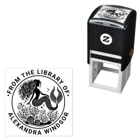 セクシーな人魚の貝殻珊瑚図書館の本の名前 セルフインキングスタンプ (インサイチュ)