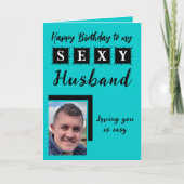 セクシーな夫を追加フォトターコイズ誕生日 カード (正面)