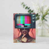 セクシーな女性とテレビの頭のキラキラ静的バー ポストカード (スタンド正面)