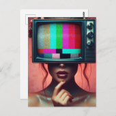 セクシーな女性とテレビの頭のキラキラ静的バー ポストカード (正面/裏面)