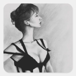 セクシーな女性のブラックドレスの肖像画アート スクエアシール