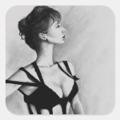 セクシーな女性のブラックドレスの肖像画アート スクエアシール (正面)
