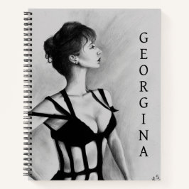 セクシーな女性の革ベルトドレスの肖像画アート ノートブック
