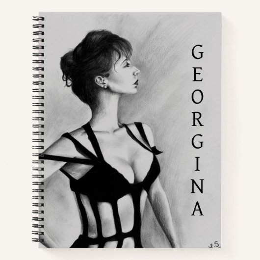 セクシーな女性の革ベルトドレスの肖像画アート ノートブック (正面)