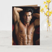 セクシーな男と「ハッピーバフの日」 カード (黄色い花)
