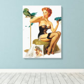 セクシーな赤毛ピンナップ女 キャンバスプリント (インサイチュ (ウッドフロア))