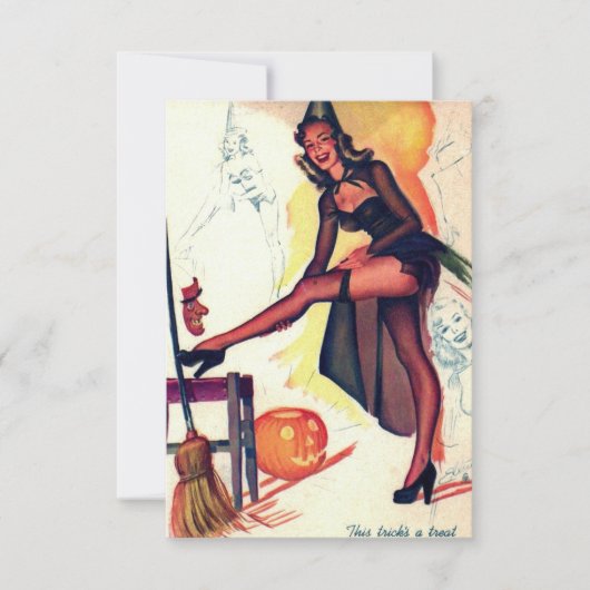 セクシーな魔法使いのヴィンテージのハロウィンの応答カード 出欠カード (正面)