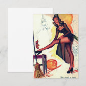 セクシーな魔法使いのヴィンテージのハロウィンの応答カード 出欠カード (正面/裏面)