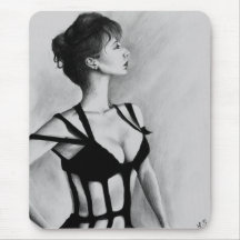 セクシーな黒のドレスの女性の肖像画アート
