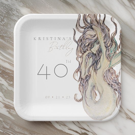 セクシーウォーターカラーマーメイドアダルト任意の誕生日 ペーパープレート