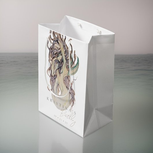 セクシーウォーターカラーマーメイド任意の大人の誕生日 ミディアムペーパーバッグ