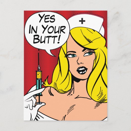 セクシーナースと針、あなたのお尻のYes ポストカード (正面)
