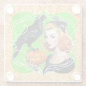 セクシーハロウィーンガールとレイヴン ガラスコースター (裏面)