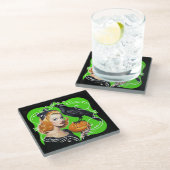 セクシーハロウィーンガールとレイヴン ガラスコースター (アングル)