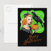 セクシーハロウィーンガールとレイヴン シーズンポストカード (正面/裏面)