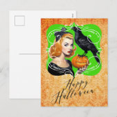 セクシーハロウィーンガールとレイヴン シーズンポストカード (正面/裏面)