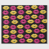 セクシーピンクと金ゴールドリップパターン ラッピングペーパー (フラット)