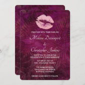 セクシーピンクグリッターリップグラマラス結婚ズ 招待状 (正面/裏面)