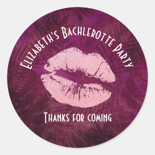 セクシーピンクグリッター唇グラマラスパーティーありがとう ラウンドシール (正面)